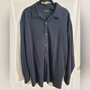 Bachrach Silk Shirt Men Size Large Navy Blue EUC